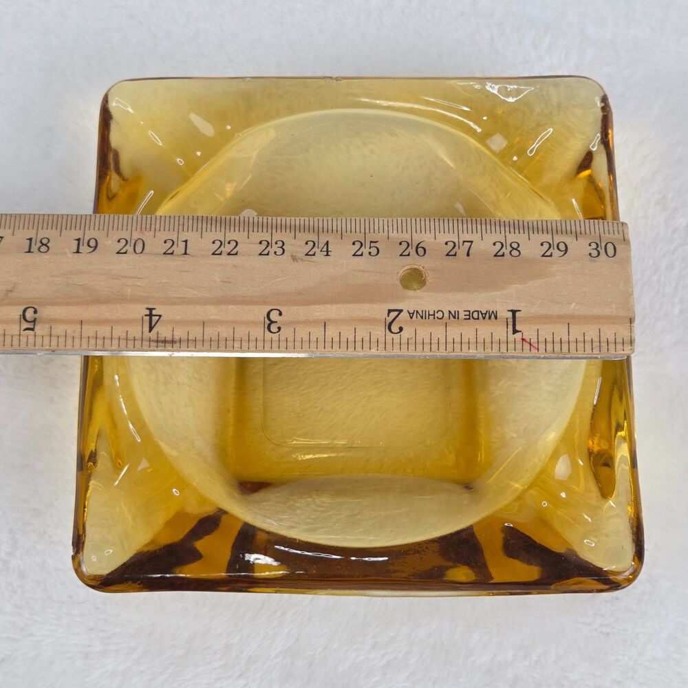Vintage Amber Glass Ashtray Square 4.75" x 4.75" Mid Century Modern Retro - Picture 9 of 10